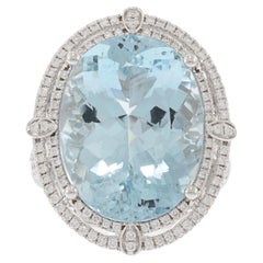 14KT Weißgold-Cocktailring mit Aquamarin und Diamant