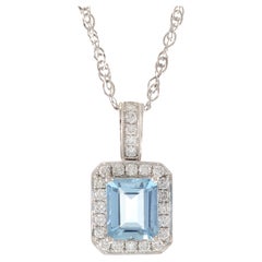 14KT White Gold Aquamarine and Diamond Pendant Necklace