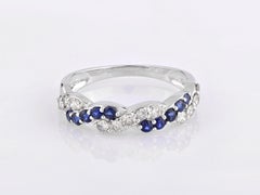 14-Karat-Weißgold-Ring im Art-Déco-Stil mit Saphir und Diamanten im Twist-Design