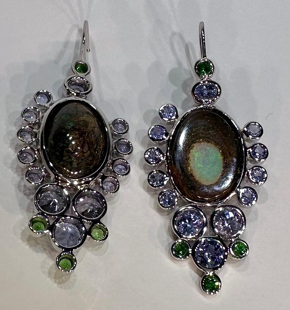 14kt White Gold Australian Boulder Opal Earrings  For Sale 4