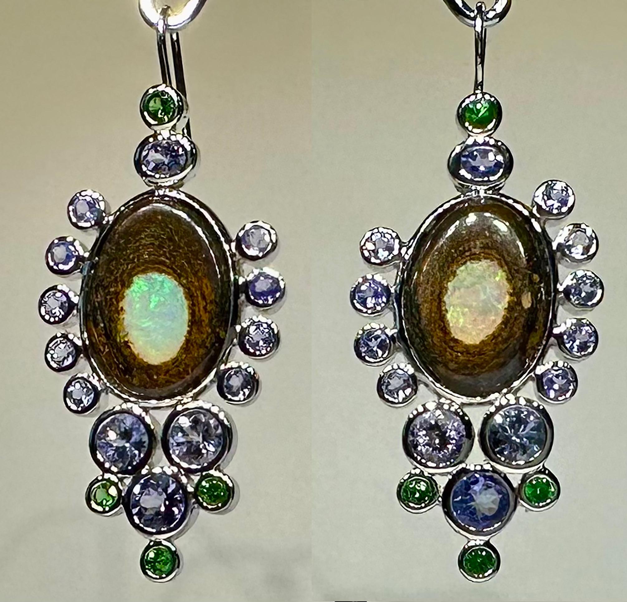 14kt White Gold Australian Boulder Opal Earrings  For Sale 7