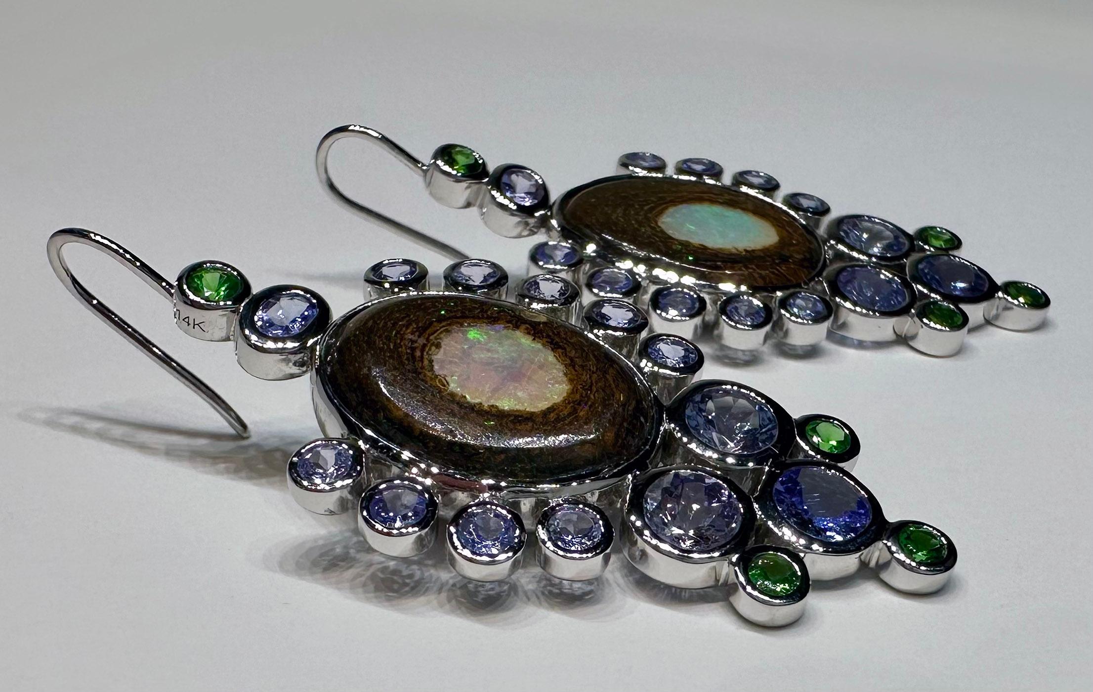 Artisan 14kt White Gold Australian Boulder Opal Earrings  For Sale