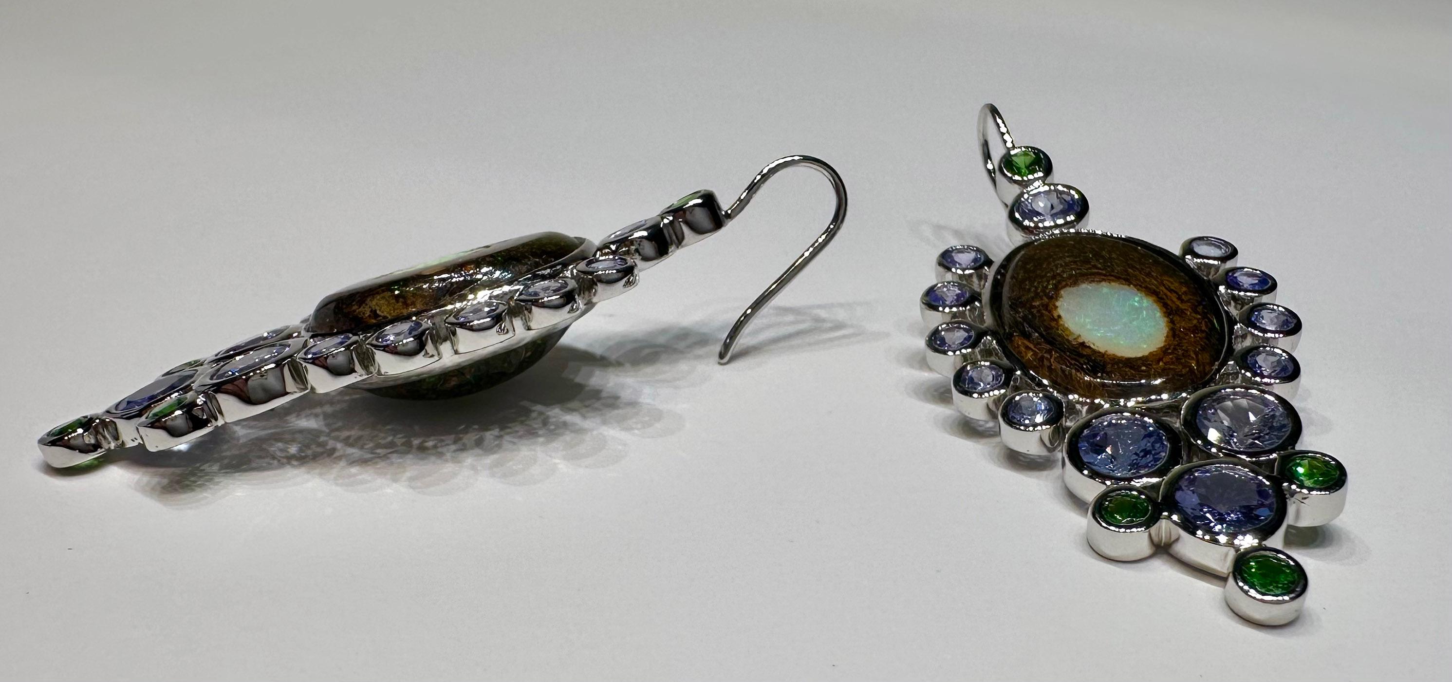 14kt White Gold Australian Boulder Opal Earrings  In New Condition For Sale In Coupeville, WA