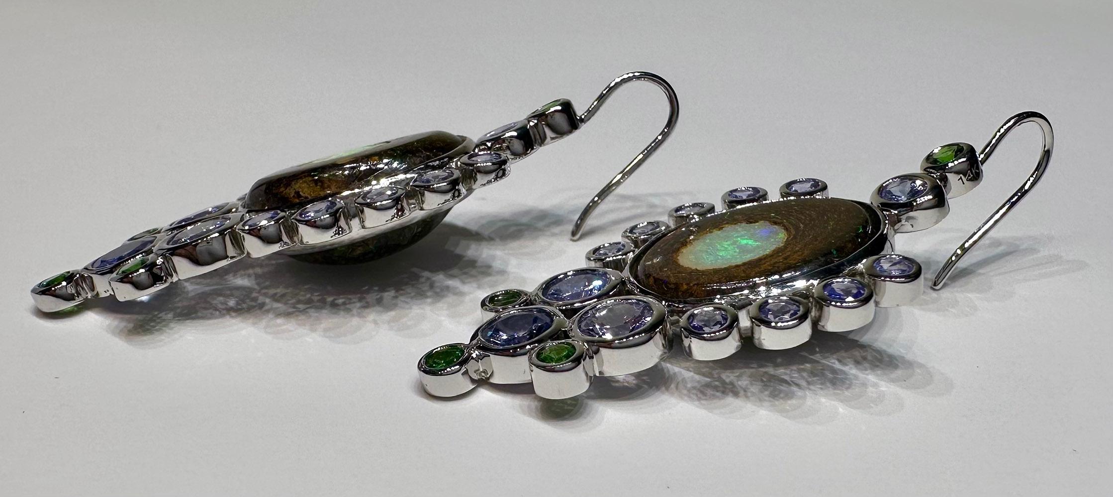 Women's 14kt White Gold Australian Boulder Opal Earrings  For Sale