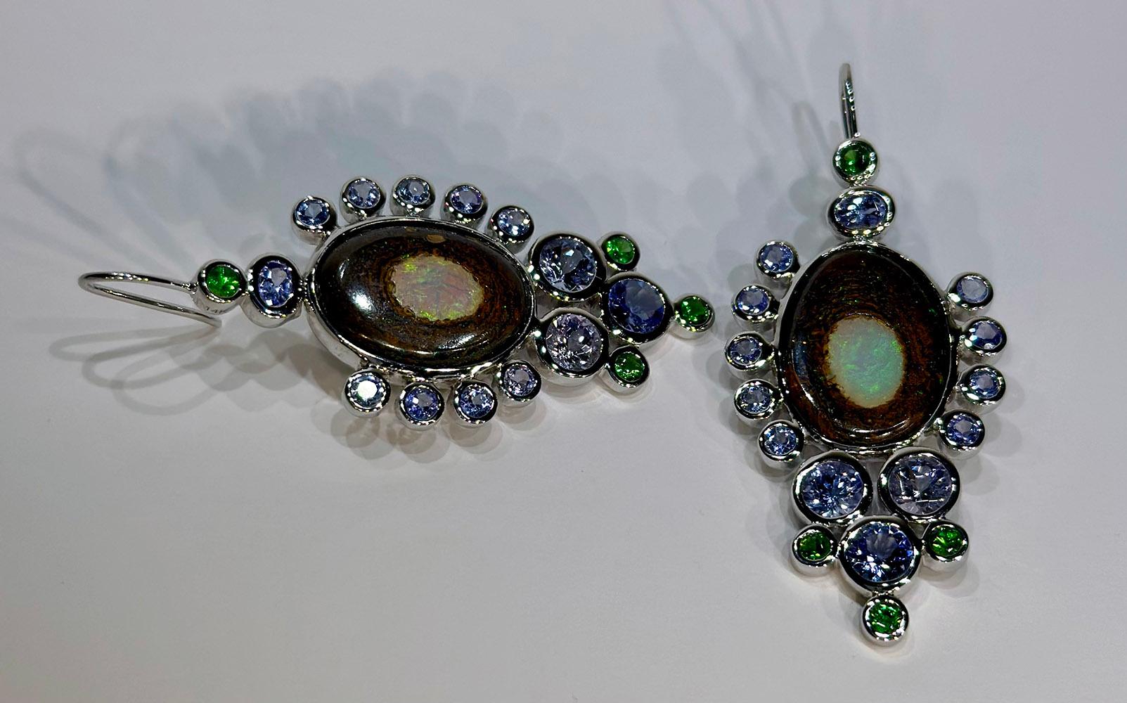 14kt White Gold Australian Boulder Opal Earrings  For Sale 3