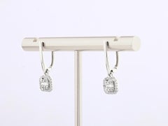 14KT White Gold Baguette and Round Diamond Cushion Shape Halo Drop Earrings