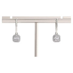 14KT White Gold Baguette and Round Diamond Cushion Shape Halo Drop Earrings