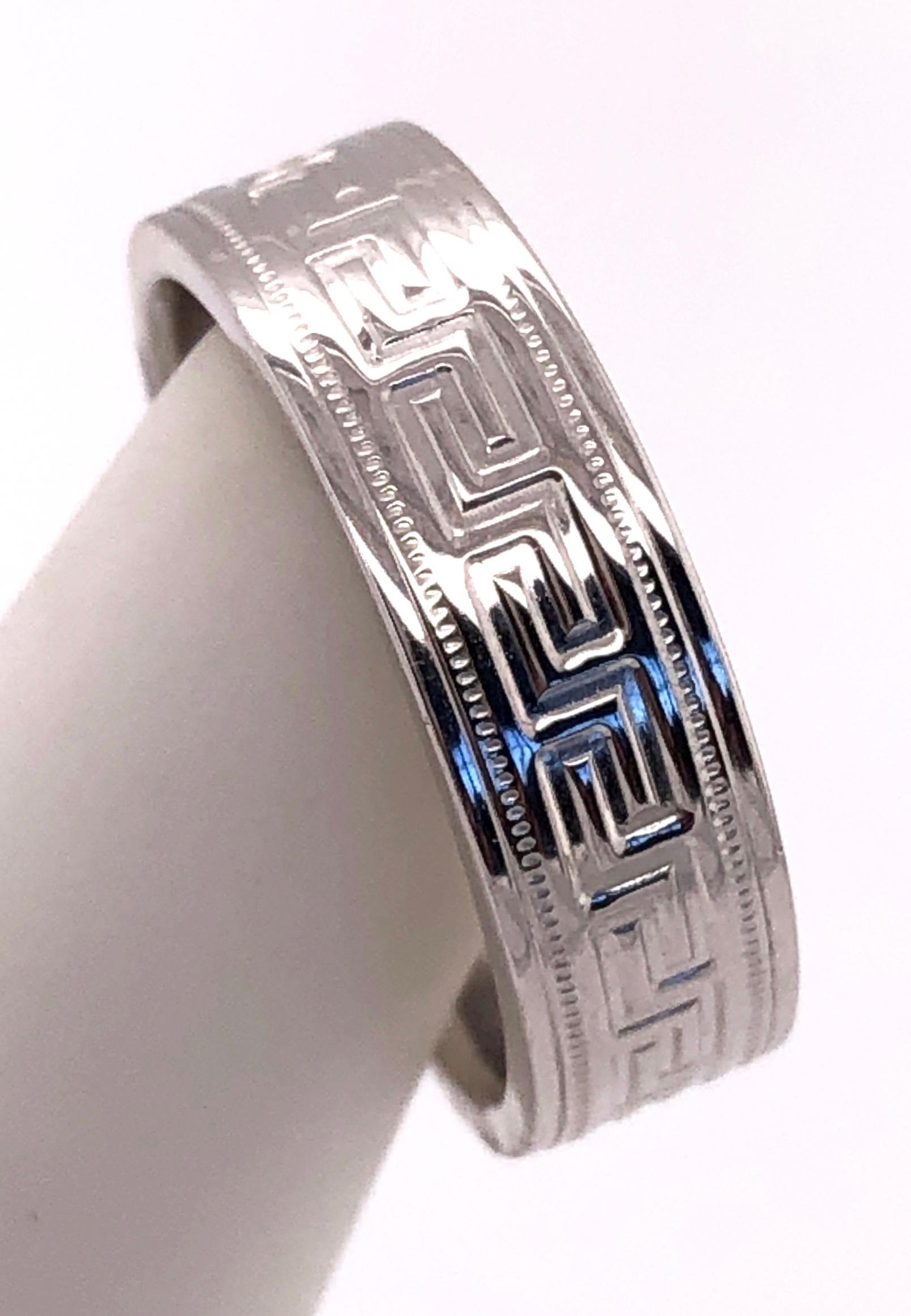 Women's or Men's 14 Karat White Gold Band Ring Wedding Band Ring Greek Key Design For Sale