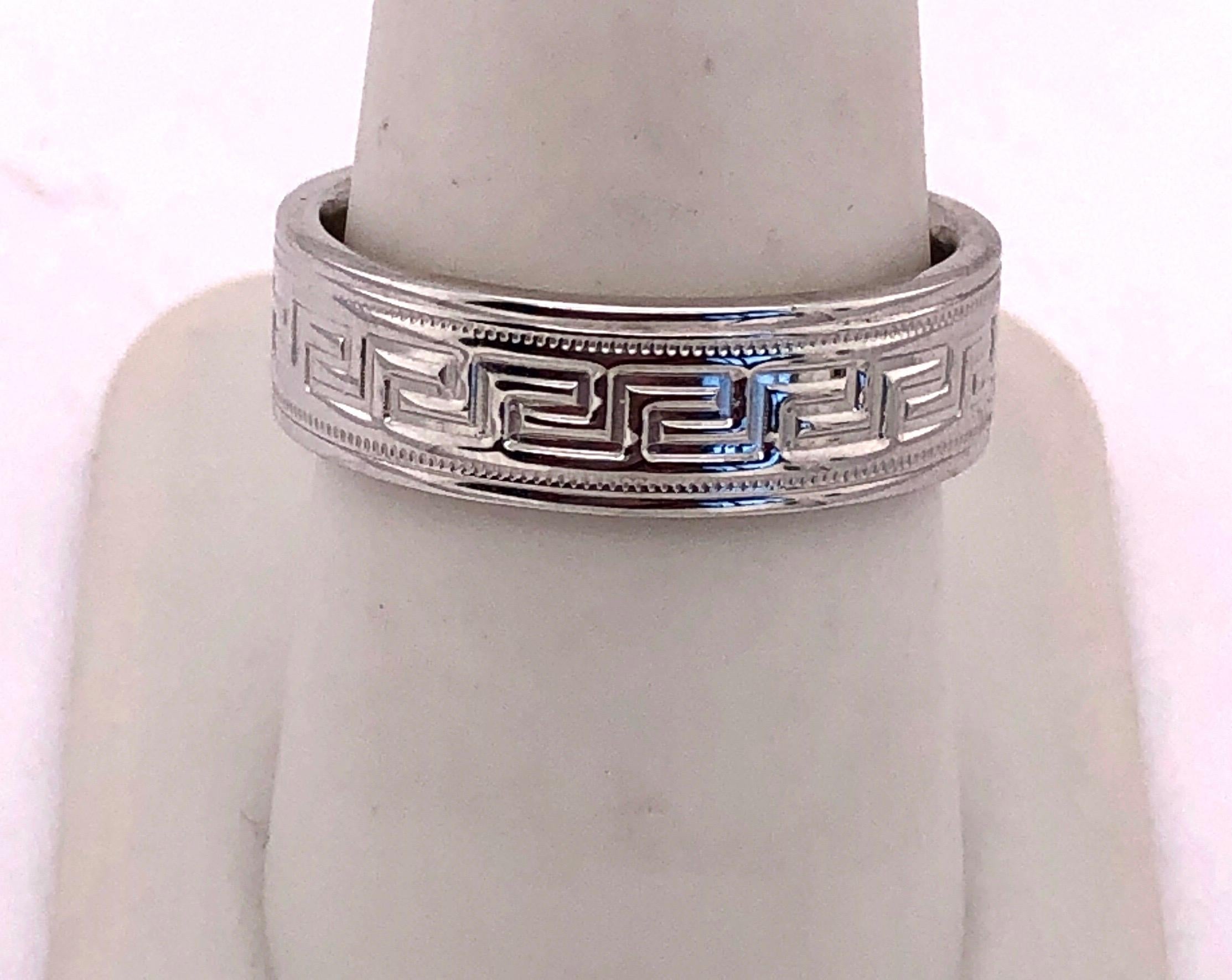 14Kt White Gold Band Ring Wedding Band Ring Sz 9 Greek Key Design. Total weight is 8 grams. Having a wide 6.43 mm width 