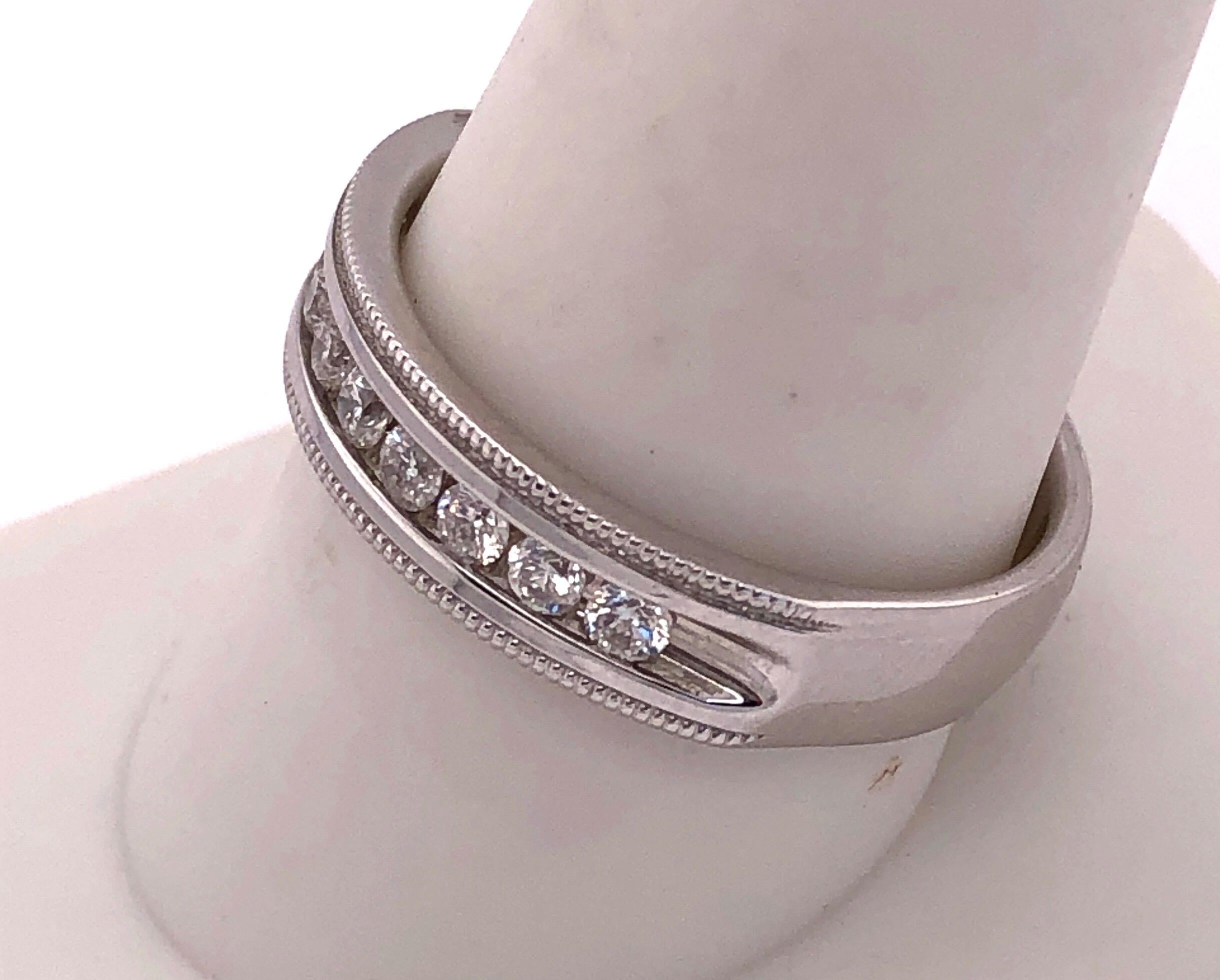 Women's or Men's 14 Karat White Gold Band Ring Wedding Ring with 9 Round Diamonds For Sale