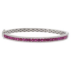 14KT White Gold Bangle Bracelet with Round Cut Diamonds and Rubies