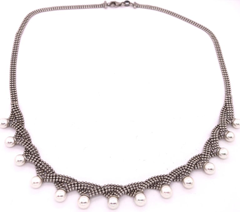 14 Karat White Gold Beaded Necklace For Sale at 1stDibs