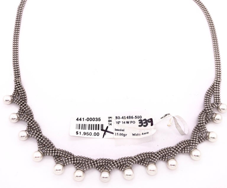 14 Karat White Gold Beaded Necklace For Sale at 1stDibs