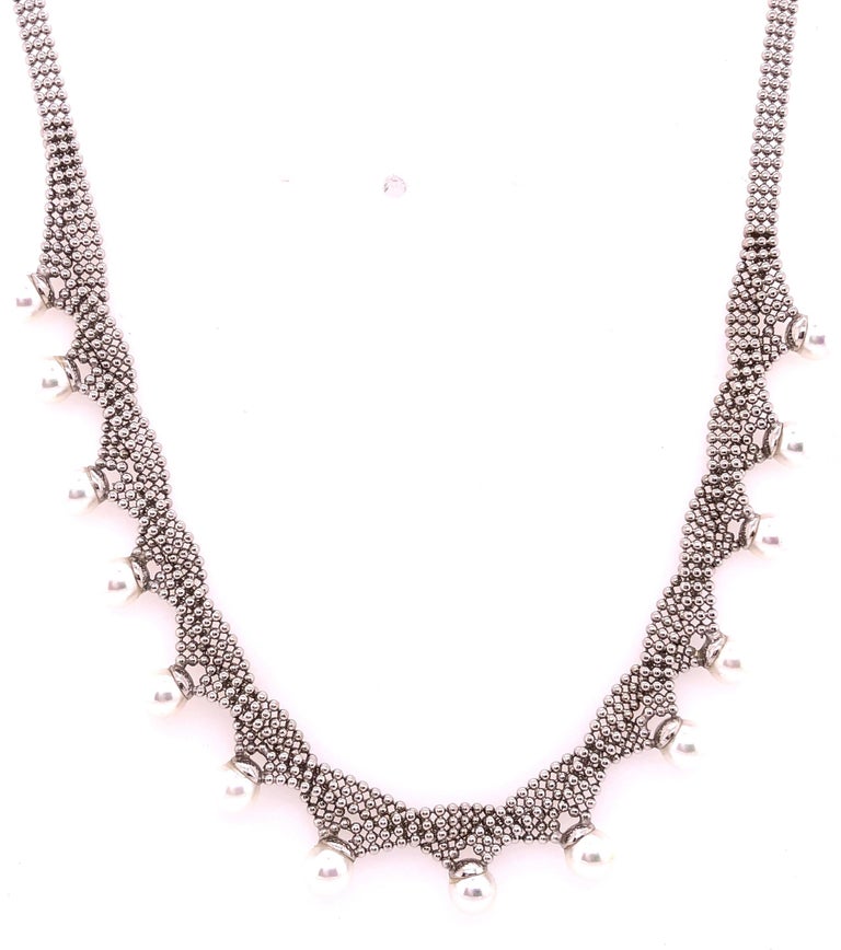 14 Karat White Gold Beaded Necklace For Sale at 1stDibs