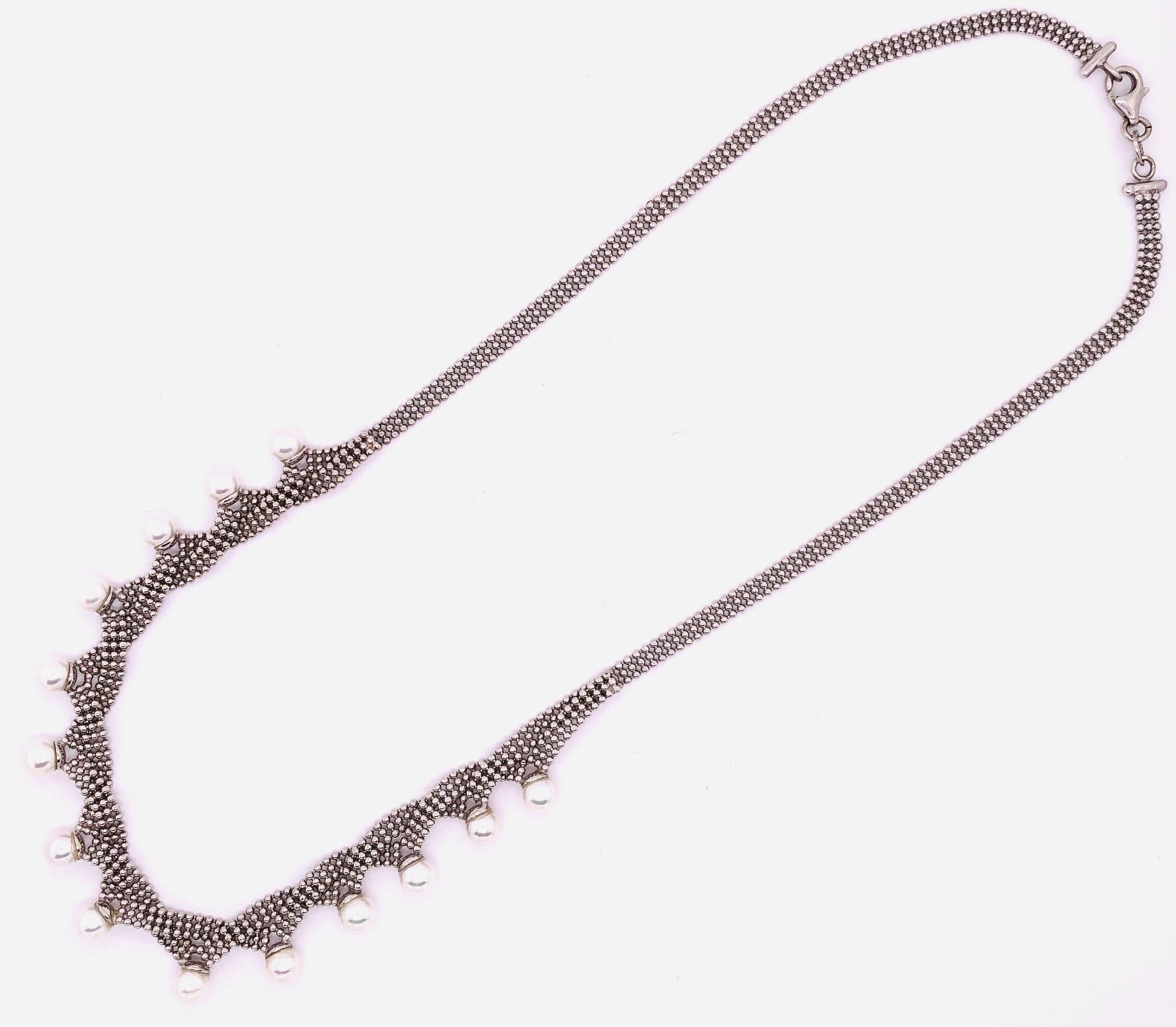 Round Cut 14 Karat White Gold Beaded Necklace For Sale