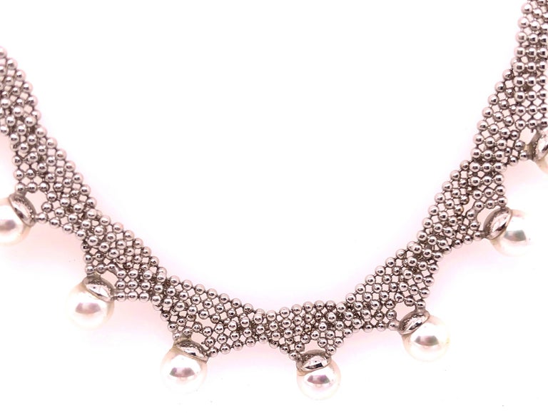 14 Karat White Gold Beaded Necklace For Sale at 1stDibs