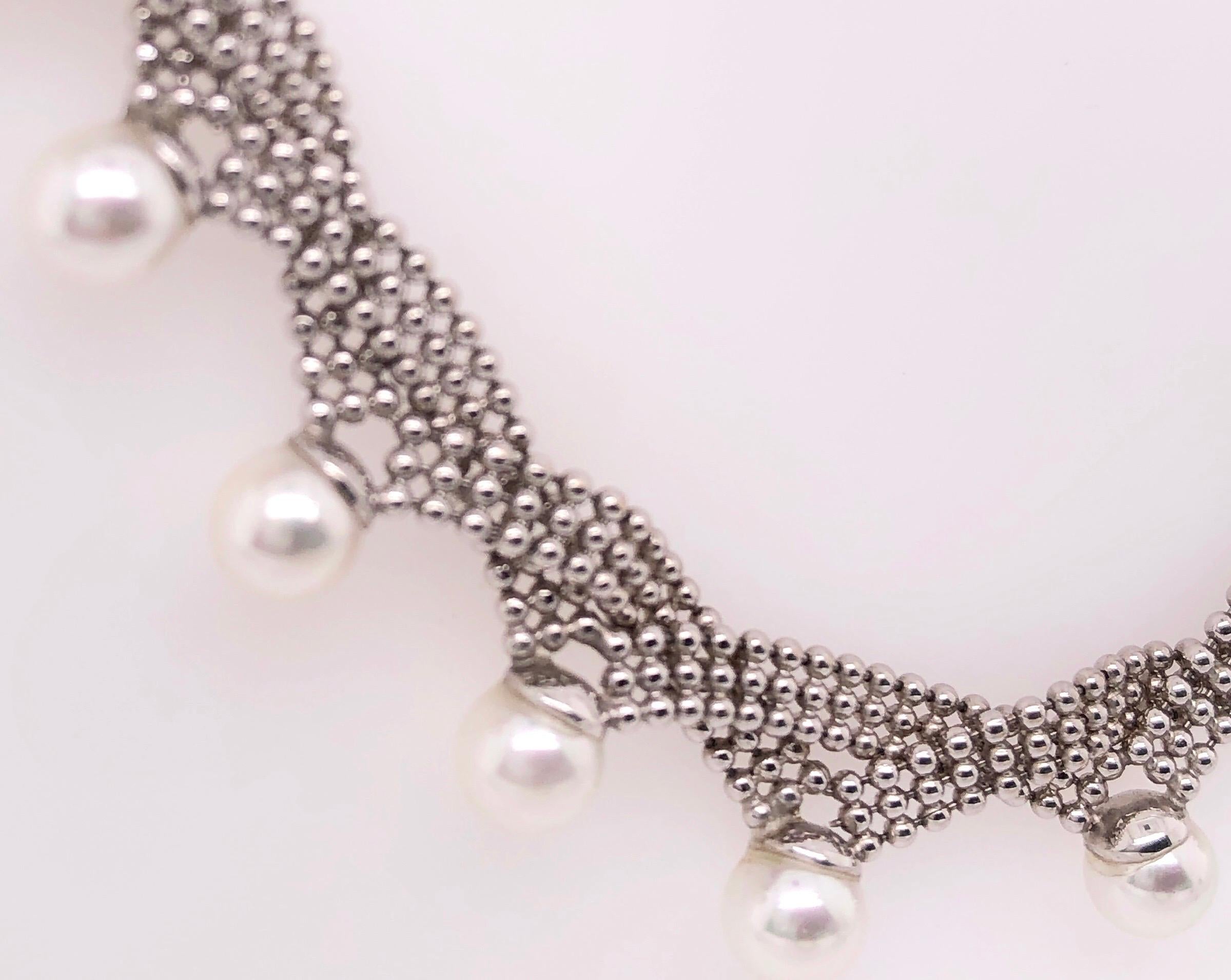 Women's or Men's 14 Karat White Gold Beaded Necklace For Sale