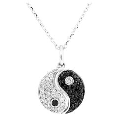 14KT White Gold Black and White Diamond Yin Yang Pendant Necklace