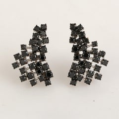 14KT White Gold Black Diamond Cluster Stud Earrings