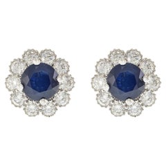 14KT Halo-Ohrringe aus Weißgold mit blauem Saphir und Diamant