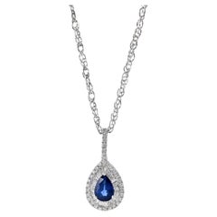 14KT White Gold Blue Sapphire And Diamond Pendant Necklace