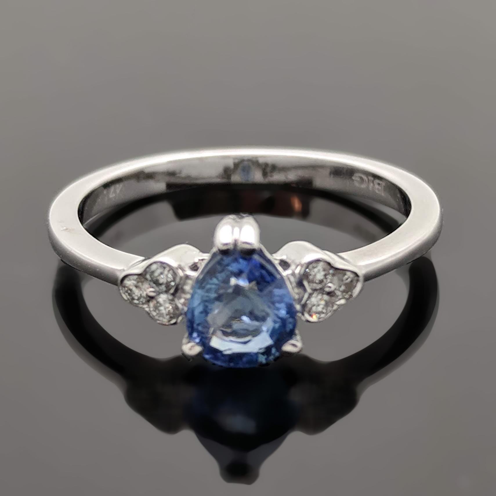 Women's 14 Karat White Gold Blue Sapphire and Diamond Ring For Sale
