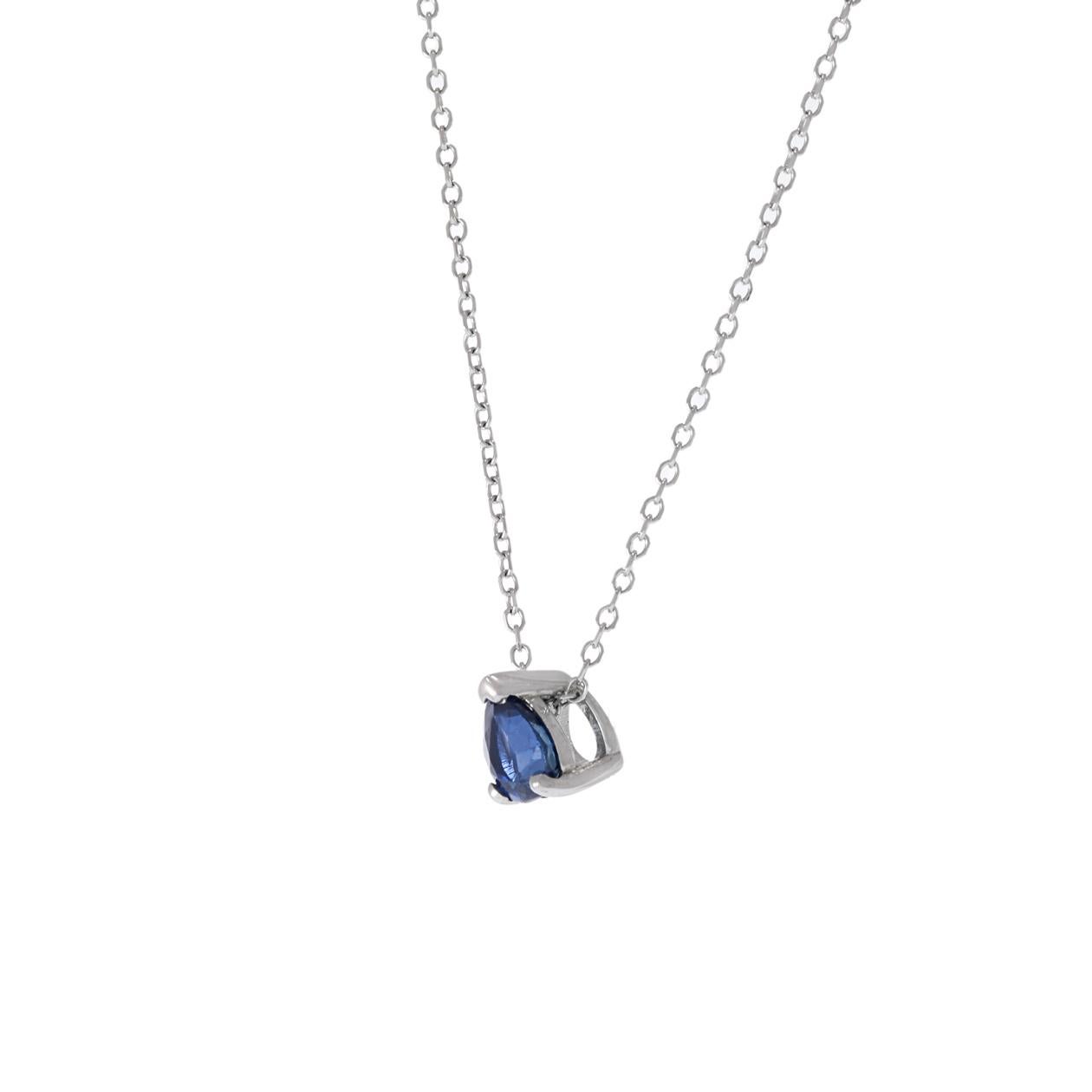 Modern 14KT White Gold Blue Sapphire Pendant For Sale