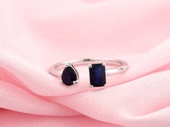 14KT White Gold Blue Sapphire Toi et Moi Open fashion Ring