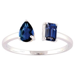 14KT White Gold Blue Sapphire Toi et Moi Open fashion Ring