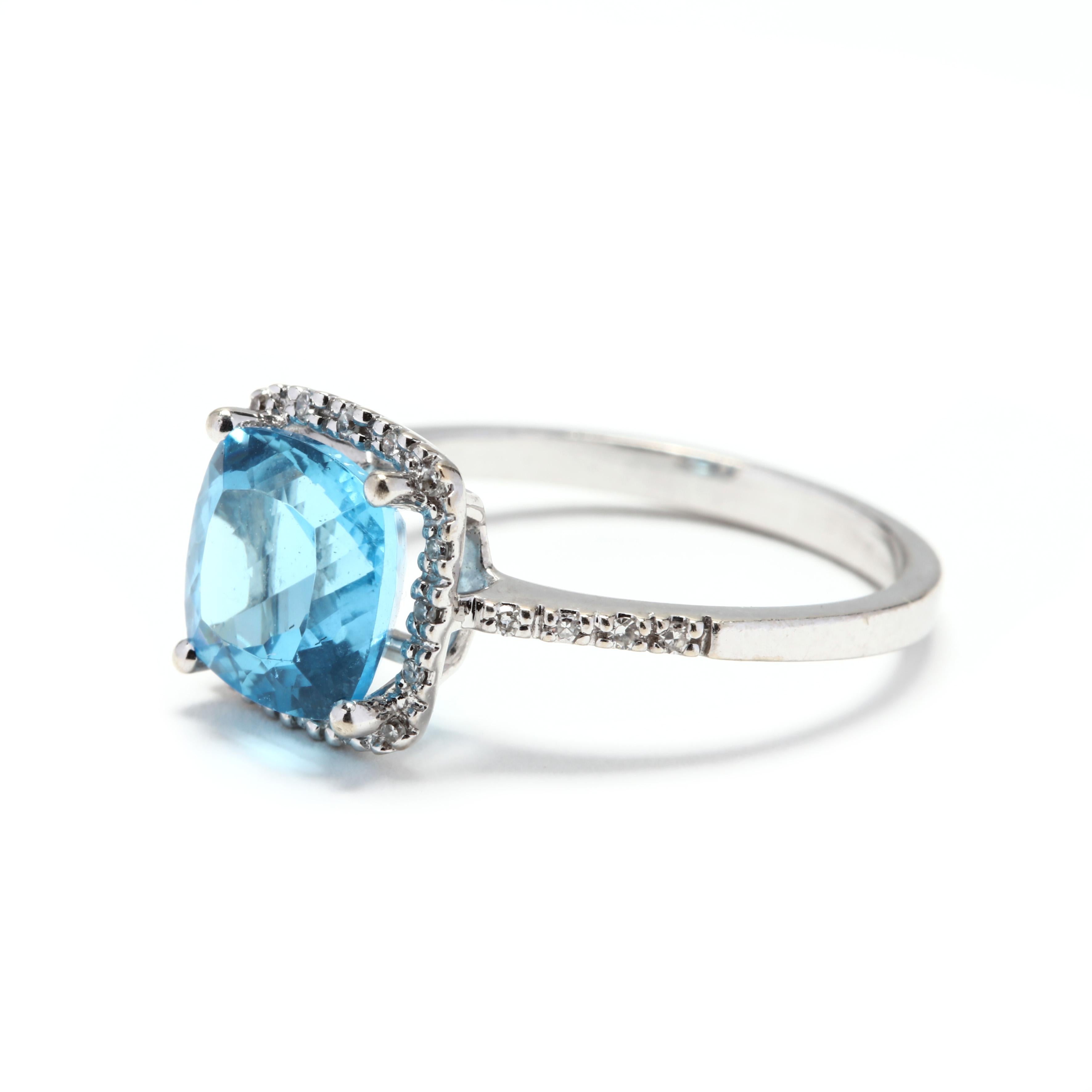 14 Karat White Gold Blue Topaz and Diamond Ring In Good Condition In McLeansville, NC