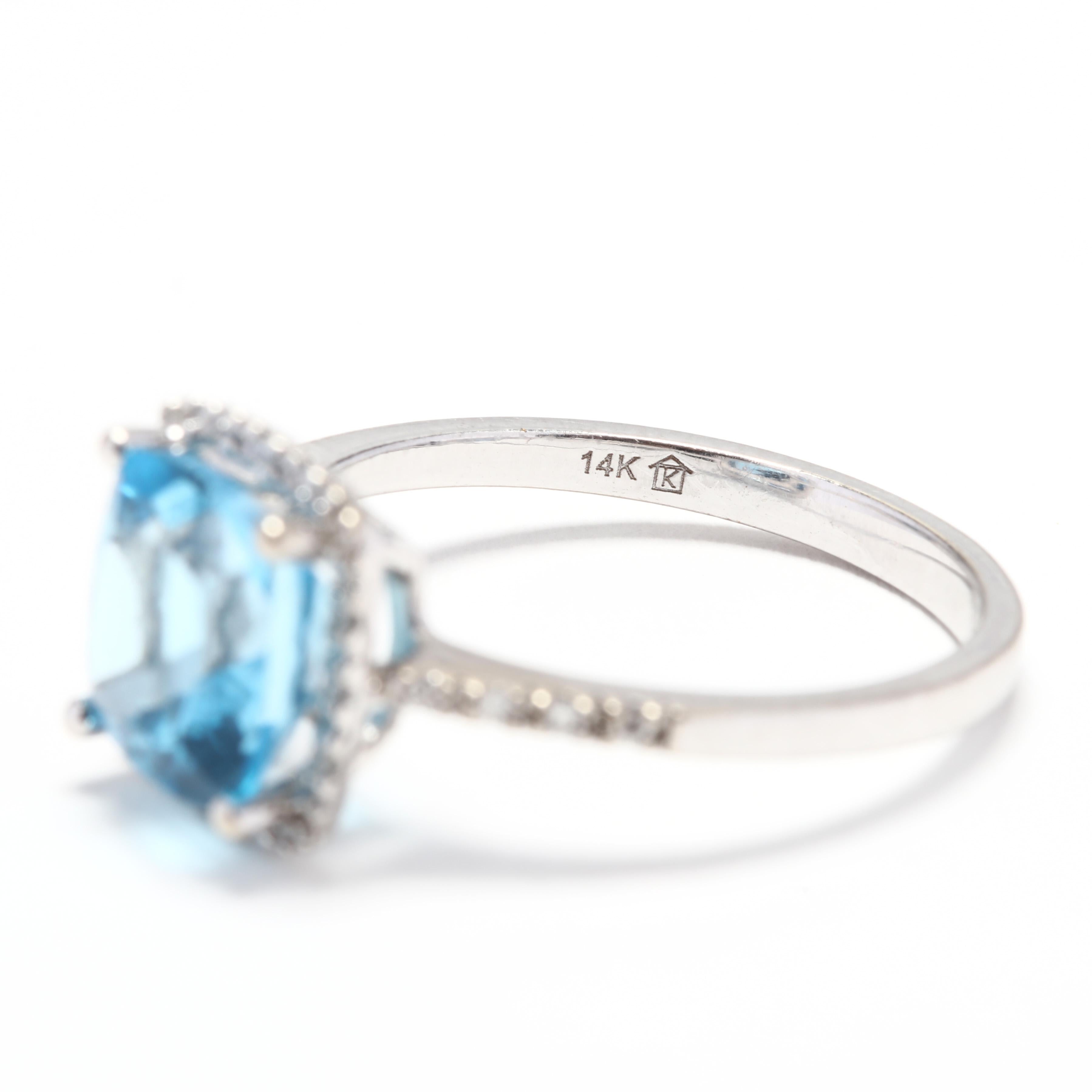Women's or Men's 14 Karat White Gold Blue Topaz and Diamond Ring