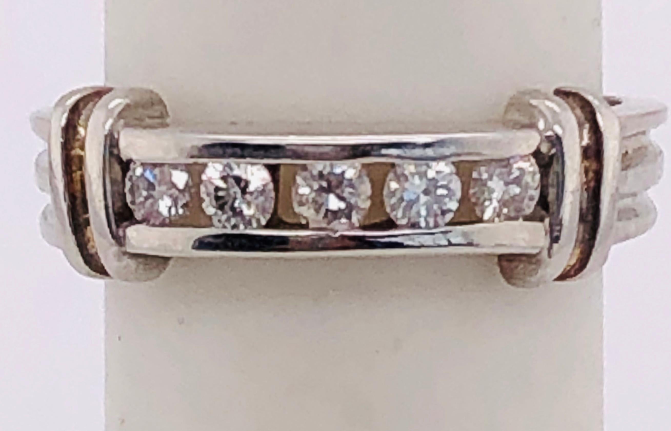 14 Karat White Gold Channel Set Ring Wedding Bridal Band 0.23 TDW In Good Condition For Sale In Manhasset, NY