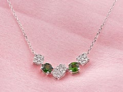 14KT White Gold Chrome Diopside and Diamond Curved Bar Necklace
