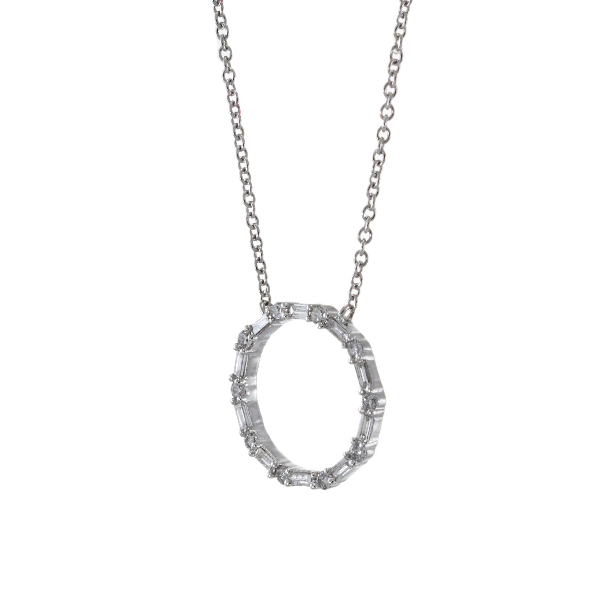 Modern 14KT White Gold Circle Diamond Necklace For Sale
