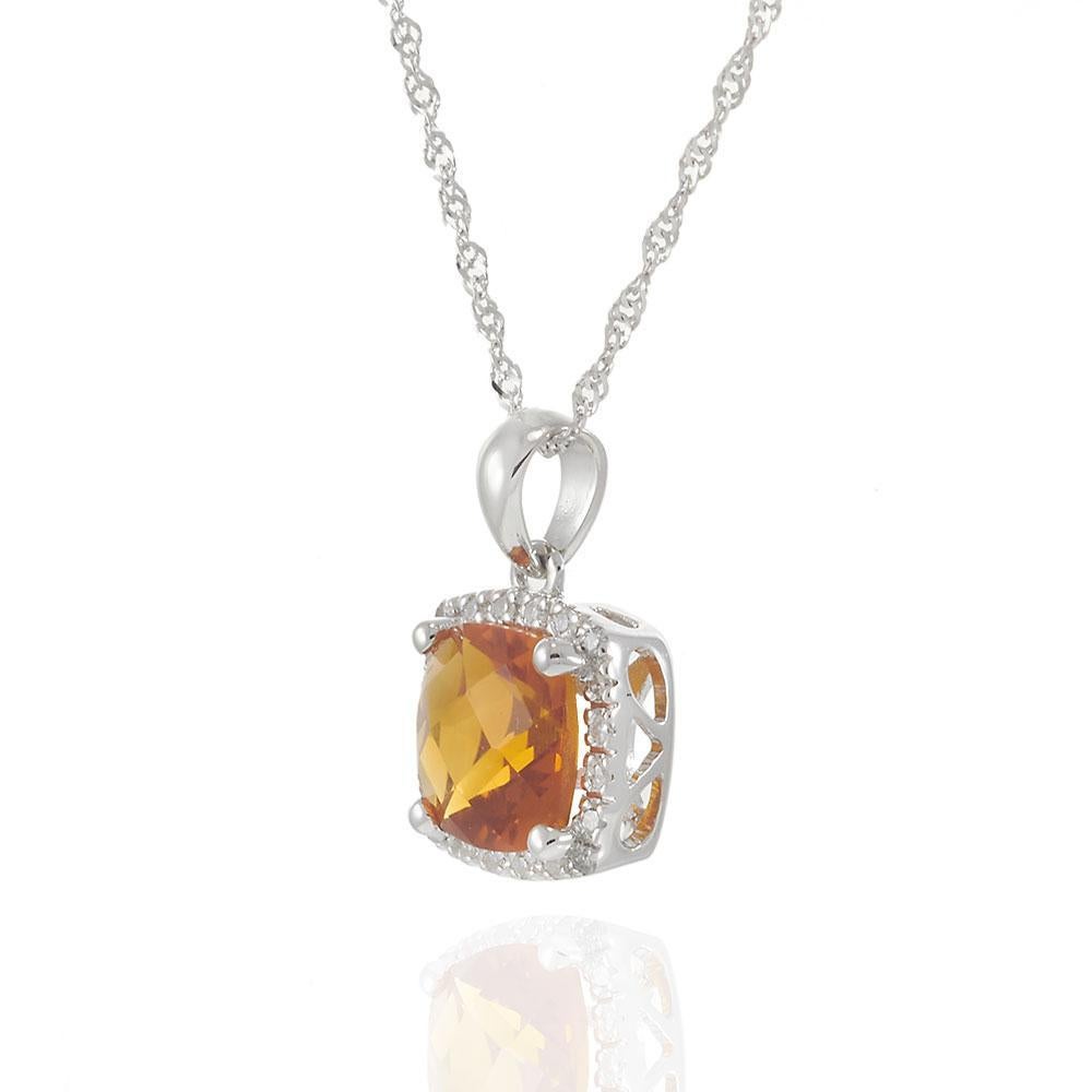Collana con ciondolo a raggiera in oro bianco 14KT con citrino e diamante In condizioni Nuovo in vendita a New York, NY