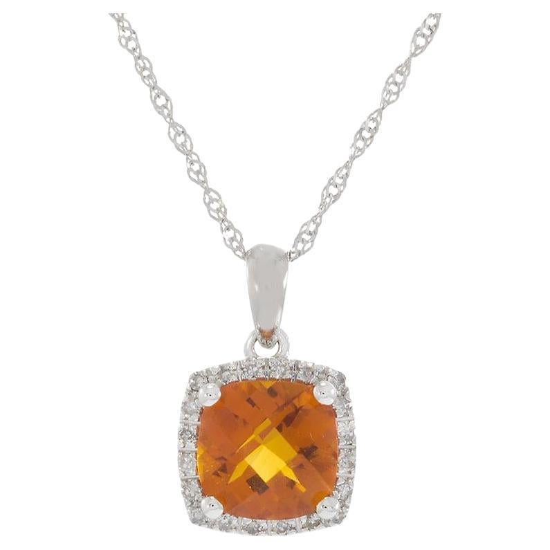 Collana con ciondolo a raggiera in oro bianco 14KT con citrino e diamante in vendita