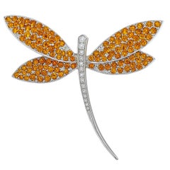 14kt White Gold Citrine & Diamond Dragonfly Pin