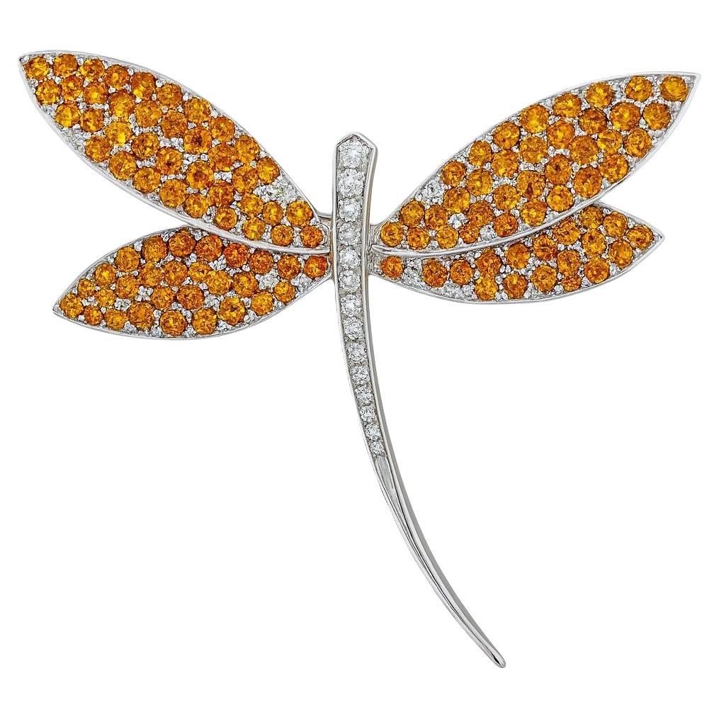 Épingle à libellule en or blanc 14kt avec citrine et diamant