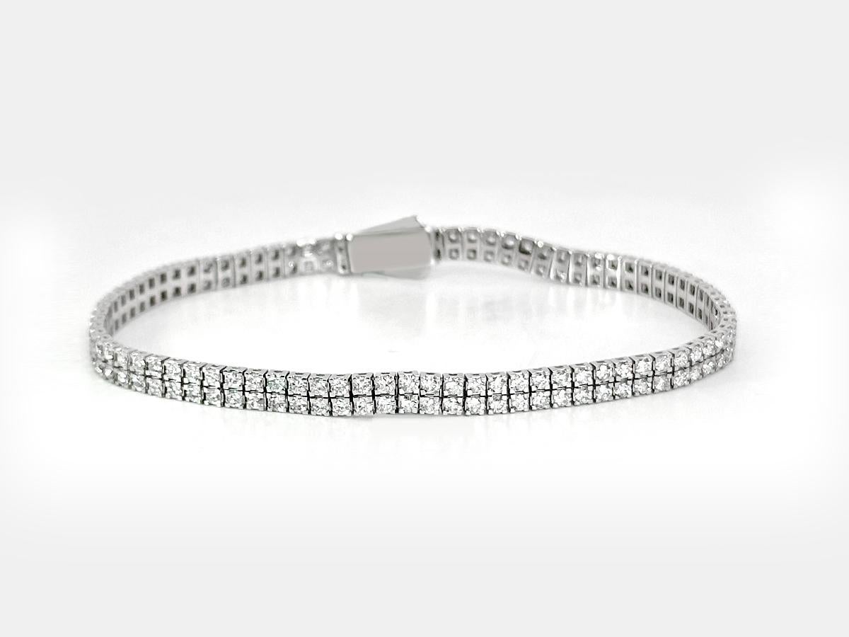 14KT Weißgold Klassisches Double Row Diamant-Tennisarmband (Zeitgenössisch) im Angebot