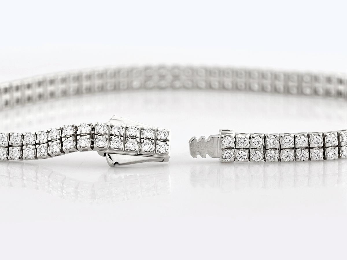 14KT Weißgold Klassisches Double Row Diamant-Tennisarmband Damen im Angebot