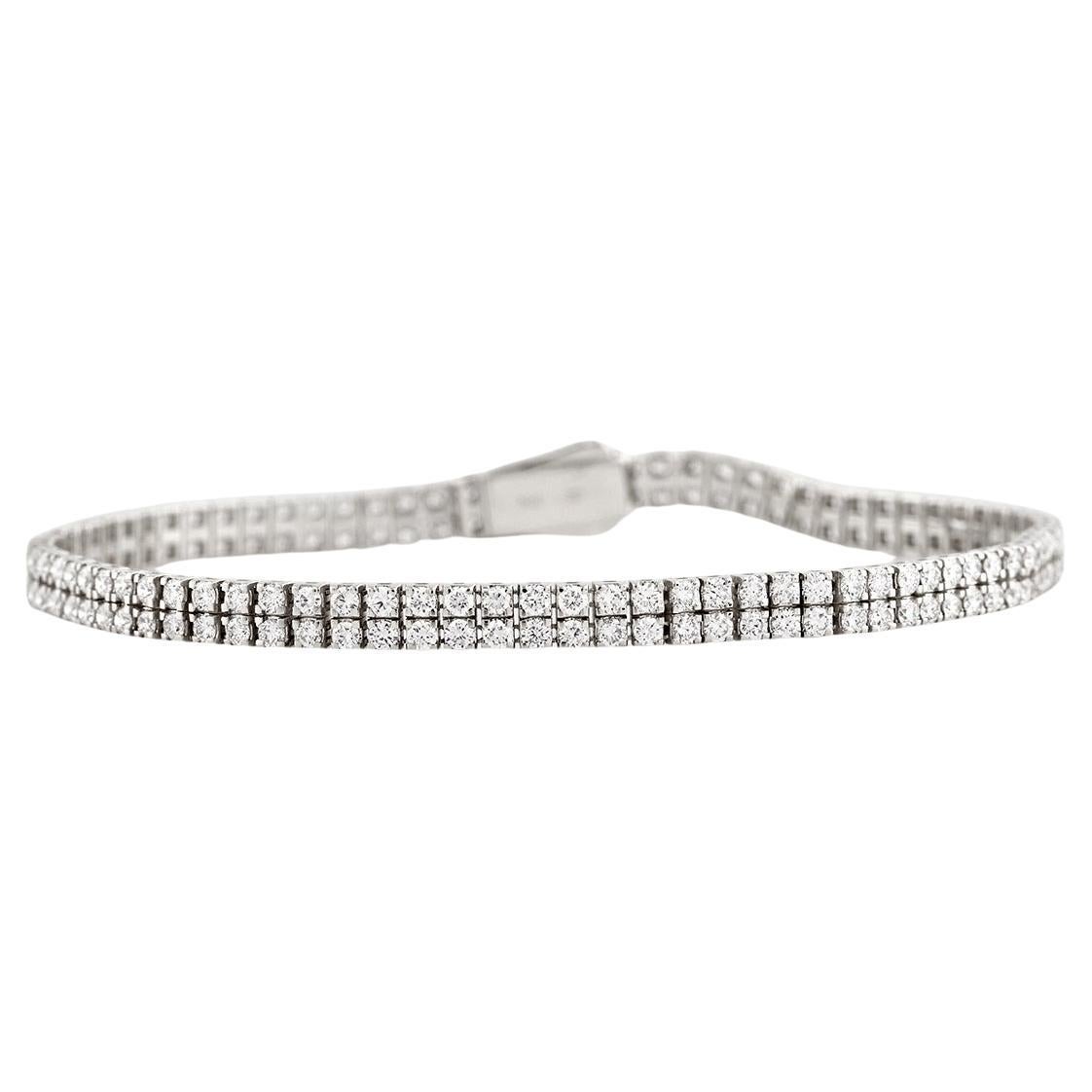 Pulsera de tenis clásica de oro blanco de 14 quilates con doble fila de diamantes