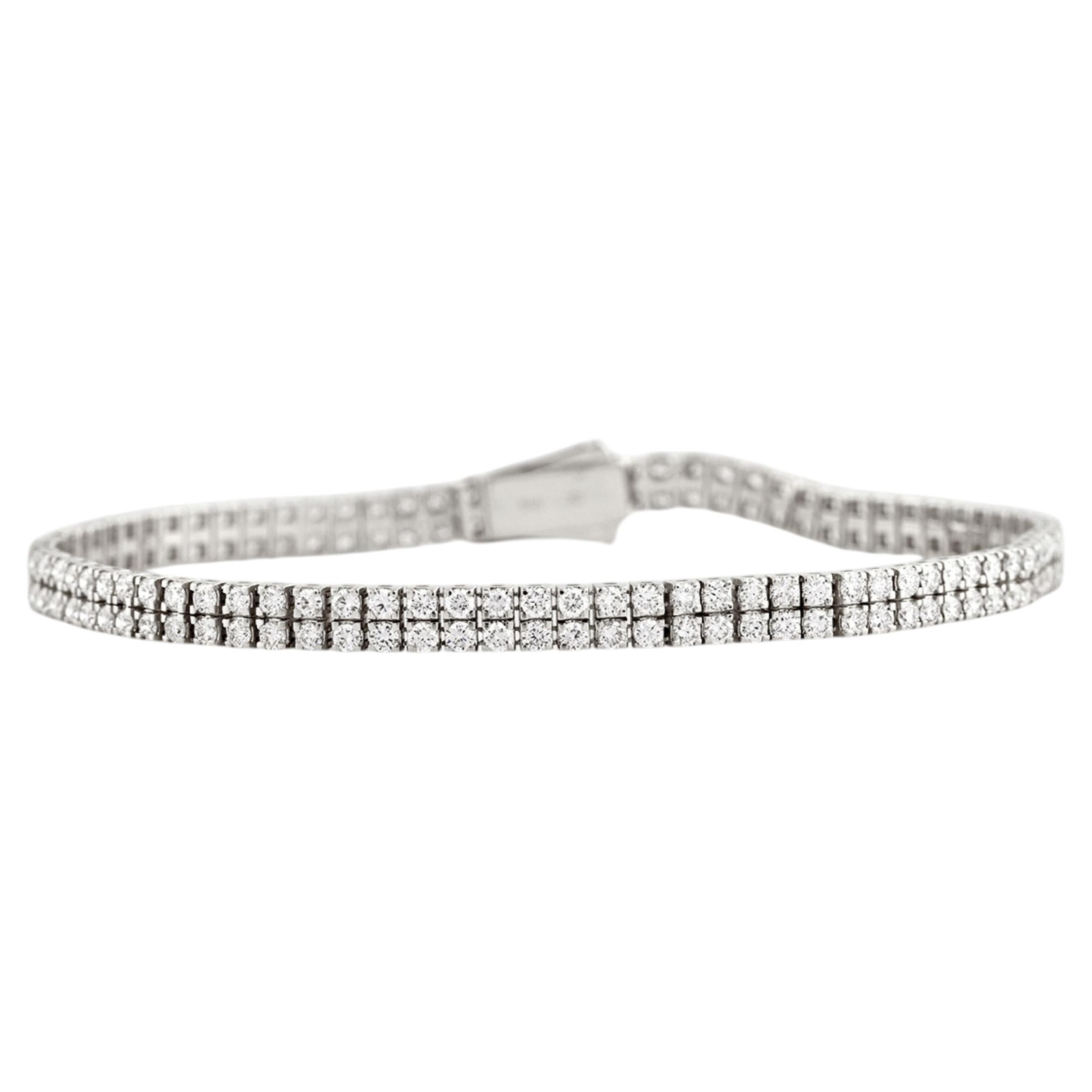 Pulsera de tenis clásica de oro blanco de 14 quilates con doble fila de diamantes