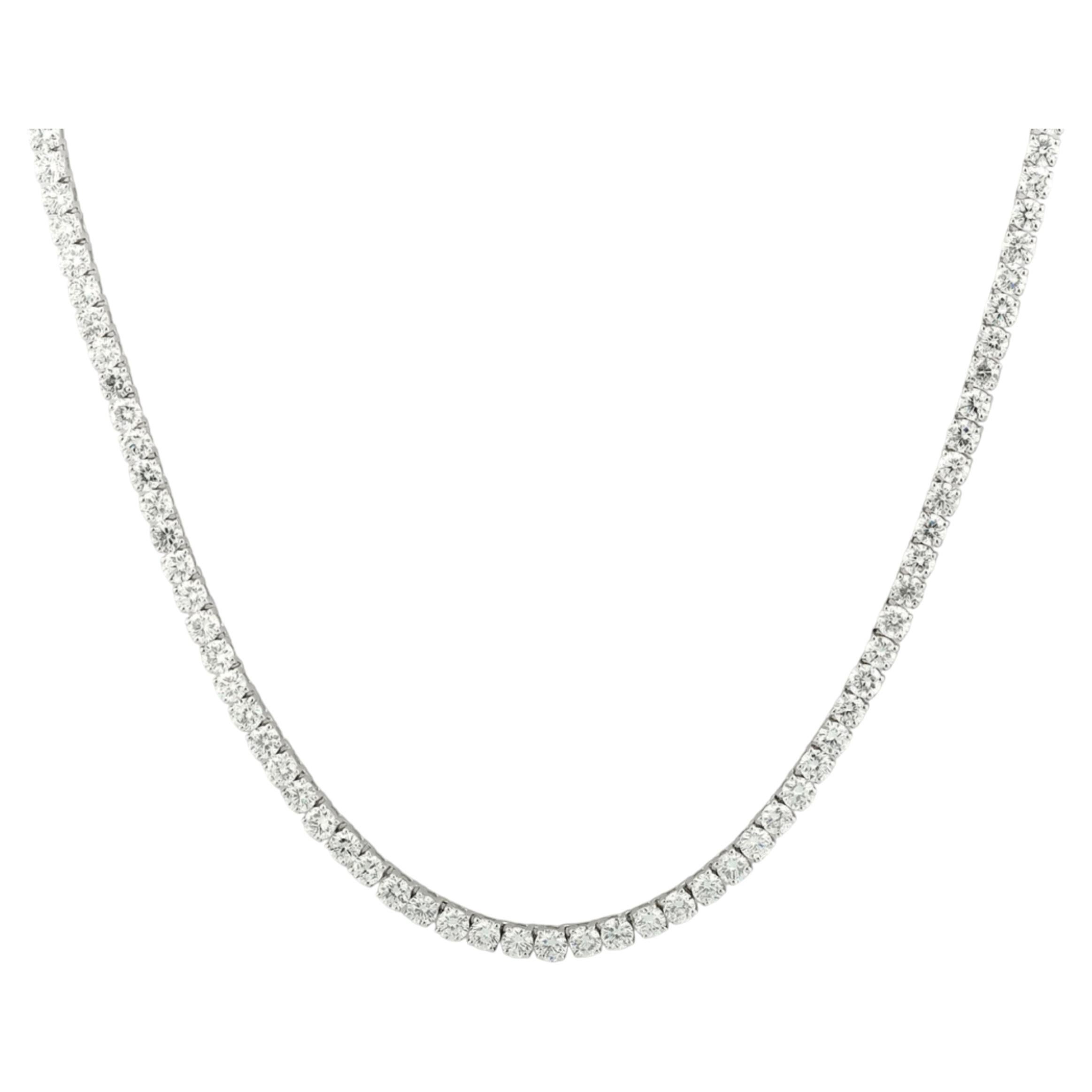 14KT White Gold Classic Four-Prong Diamond 14.03 Cts Tennis Riviera Necklace