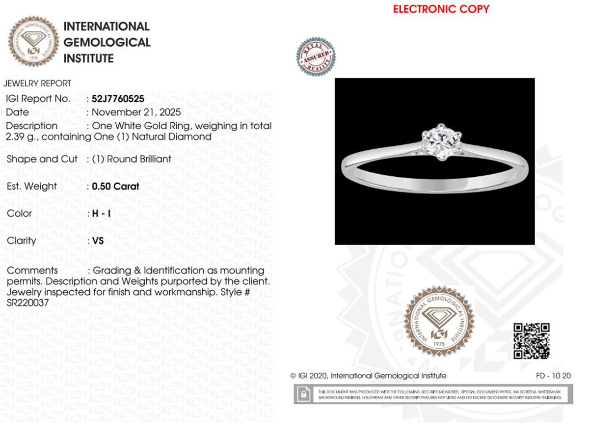 Anillo de compromiso solitario con diamante redondo clásico de oro blanco de 14 quilates en venta 4