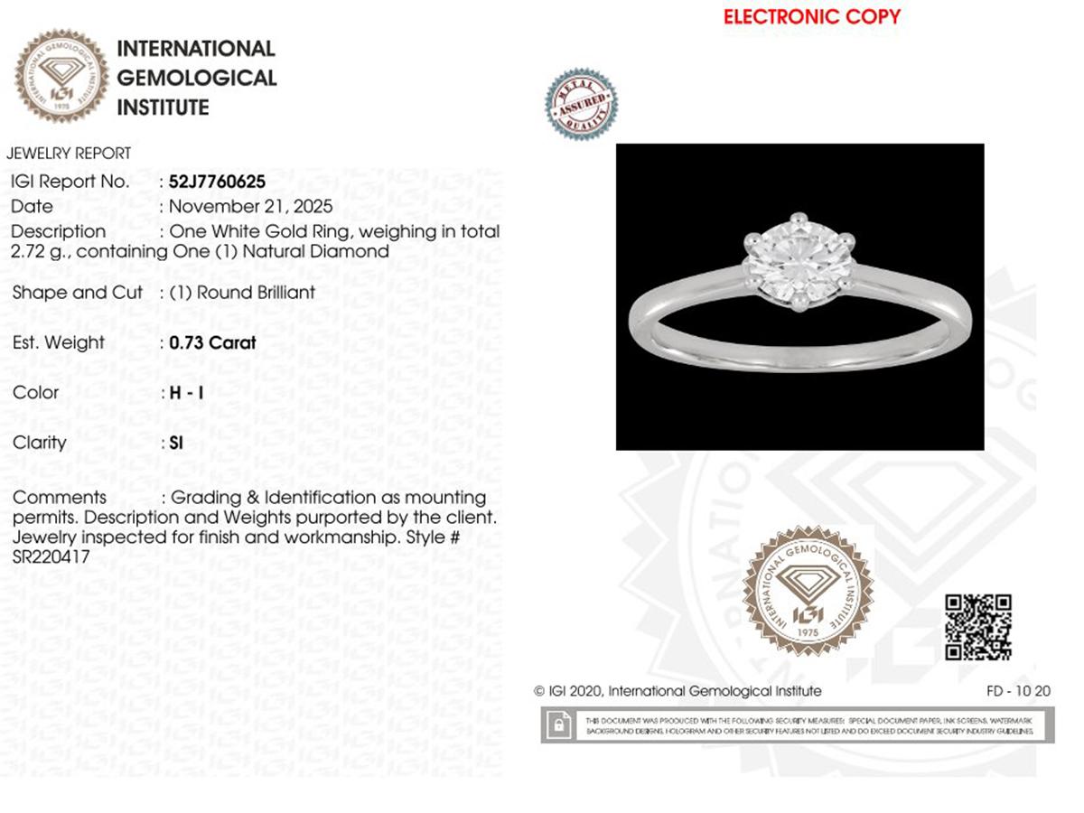 Bague de fiançailles solitaire en or blanc 14KT avec diamant rond classique en vente 5