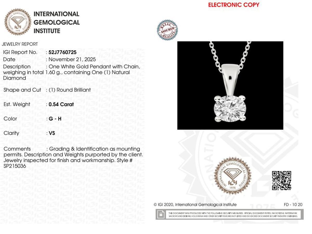 Collana con ciondolo con diamante solitario rotondo classico in oro bianco 14KT in vendita 2