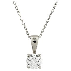 14KT Weißgold Klassische Runde Solitär Diamant Anhänger Halskette