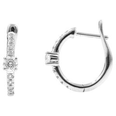 14KT White Gold Classic Solitaire Accent Gold Huggie Hoop Earrings