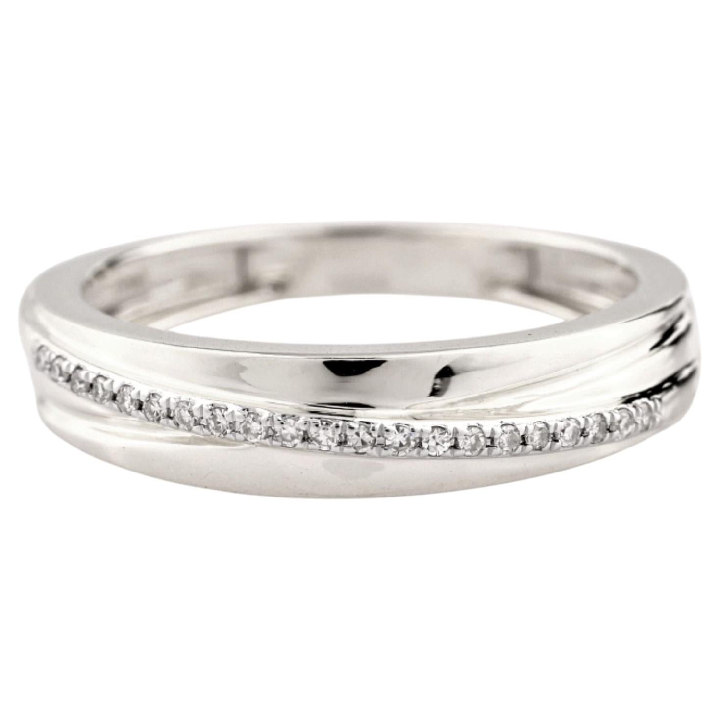 14KT White Gold Criss-Cross Pave Diamond Band Ring
