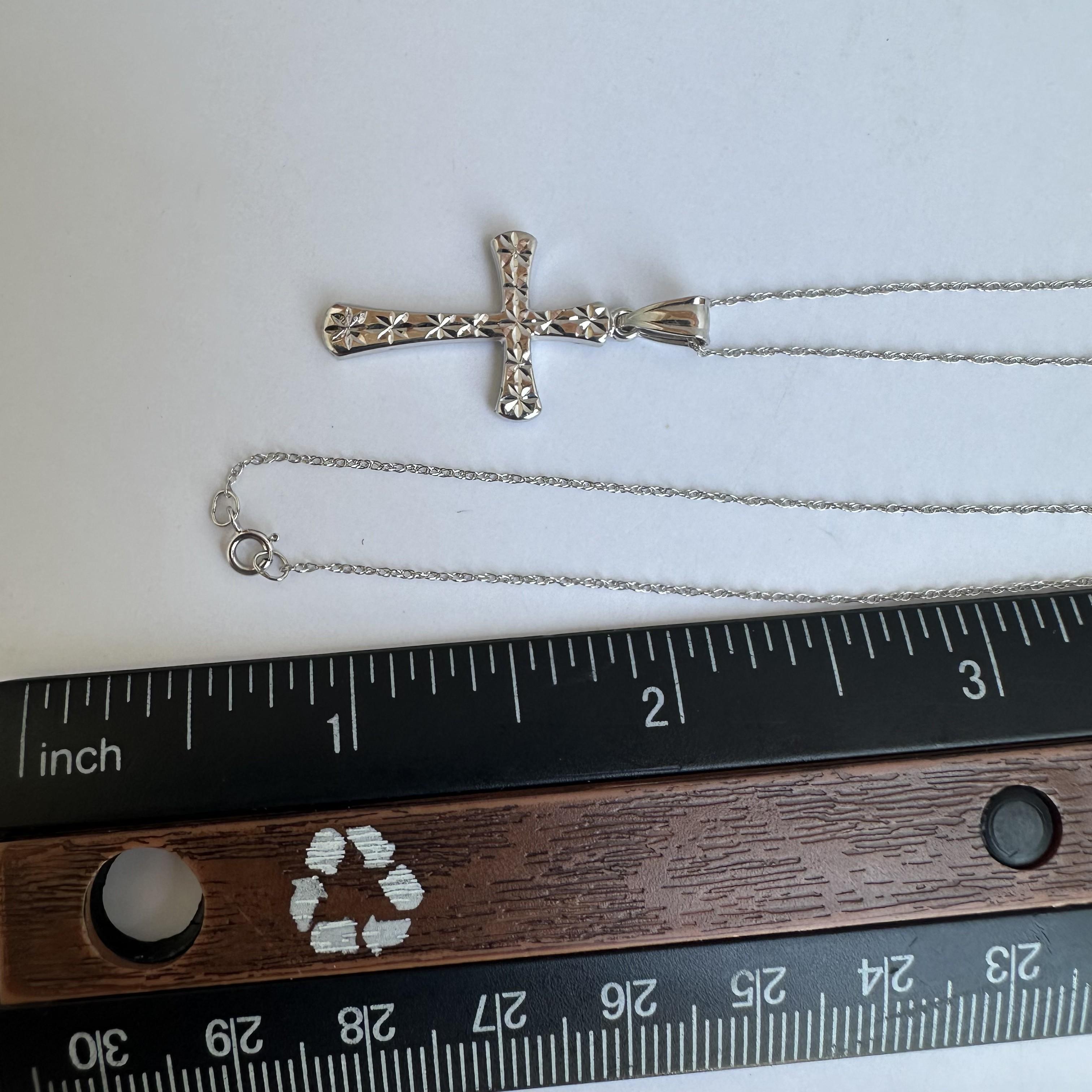 Donna Collana con croce in oro bianco 14kt - Lunghezza 18
